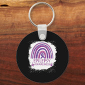 Epilepsy Awareness Bleached Rainbow Purple Ribbon  キーホルダー (正面)