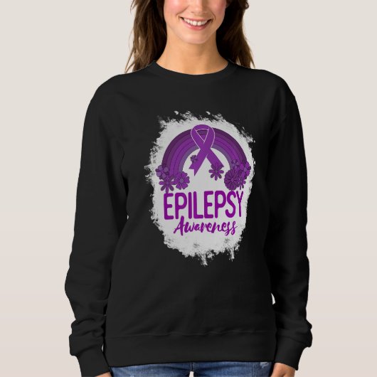 Epilepsy Awareness Bleached Rainbow Purple Ribbon スウェットシャツ (正面)