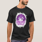 Epilepsy Awareness Bleached Rainbow Purple Ribbon Tシャツ (正面)