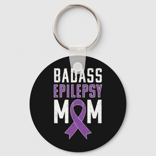 Epilepsy Awareness Byd Epilepsy Mom Purple Ribbon  キーホルダー (正面)