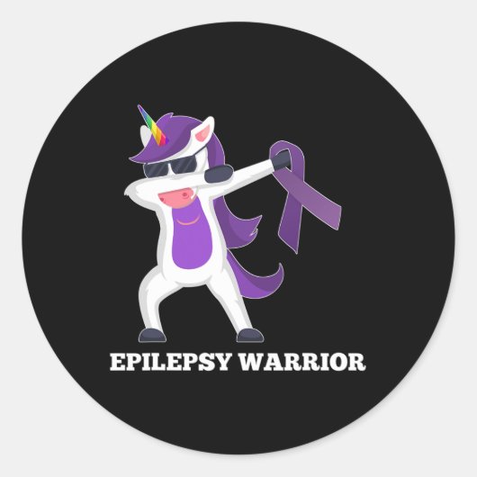 Epilepsy Awareness Dabbing Unicorn Warrior Purple  ラウンドシール (正面)