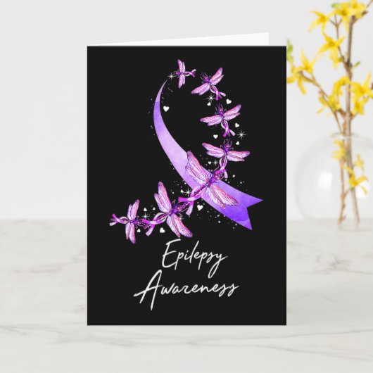 Epilepsy Awareness Dragonfly November We Wear Purp カード (黄色い花)