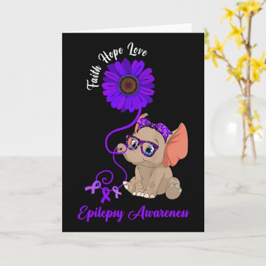 Epilepsy Awareness Elephant Faith Hope Love Sunflo カード (黄色い花)