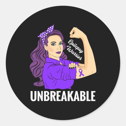 Epilepsy Awareness Epileptic Purple Ribbon Warrior ラウンドシール (正面)