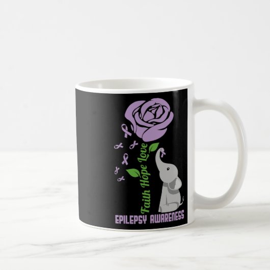 Epilepsy Awareness Faith Hope Love Flower Elephant コーヒーマグカップ (右)