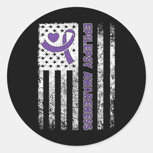 Epilepsy Awareness Flag Purple Ribbon Epilepsy War ラウンドシール (正面)