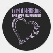 Epilepsy Awareness I'm A Warrior Heart Butterfly  ラウンドシール (正面)