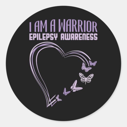Epilepsy Awareness I'm A Warrior Heart Butterfly  ラウンドシール (正面)