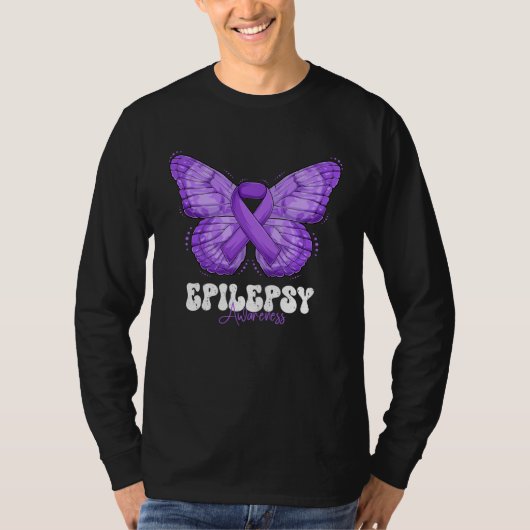 Epilepsy Awareness Month Purple Ribbon Butterfly Tシャツ (正面)