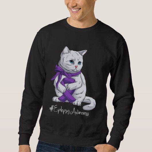 Epilepsy Awareness Month Purple Ribbon Cat スウェットシャツ (正面)