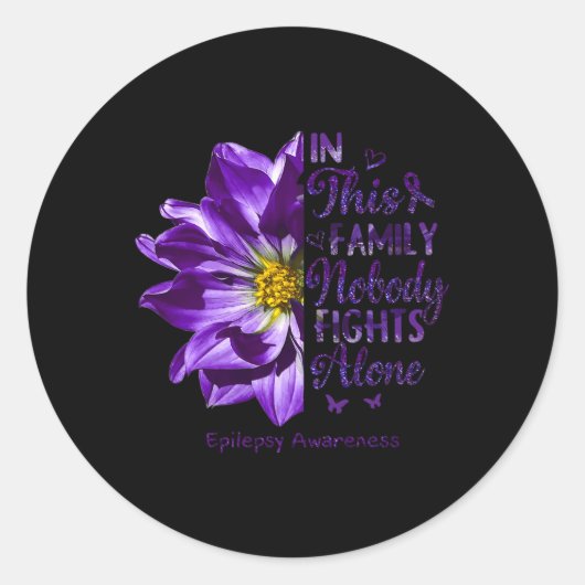 Epilepsy Awareness Nobody Fights Alone Anemone Flo ラウンドシール (正面)
