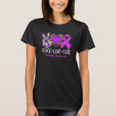 Epilepsy Awareness Peace Love Cure Purple Ribbon L Tシャツ (正面)