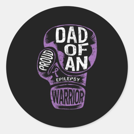 Epilepsy Awareness Proud Dad Purple Ribbon Seizure ラウンドシール (正面)