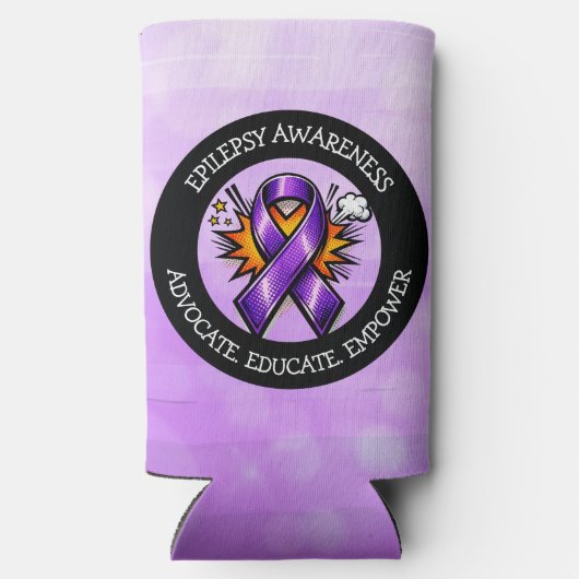 Epilepsy Awareness | Purple Awareness Ribbon スリム缶クーラー (裏面)