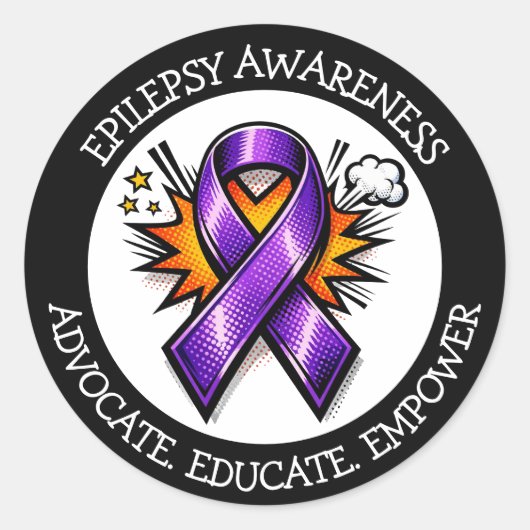 Epilepsy Awareness | Purple Awareness Ribbon ラウンドシール (正面)