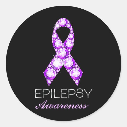 Epilepsy Awareness Purple Ribbon Epilepsy Awarenes ラウンドシール (正面)