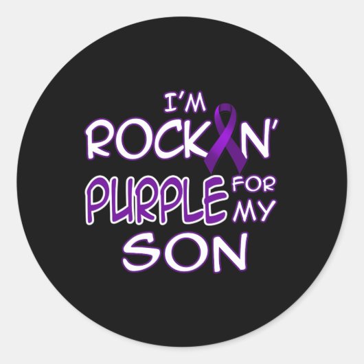 Epilepsy Awareness Rockin' Purple Ribbon For My So ラウンドシール (正面)