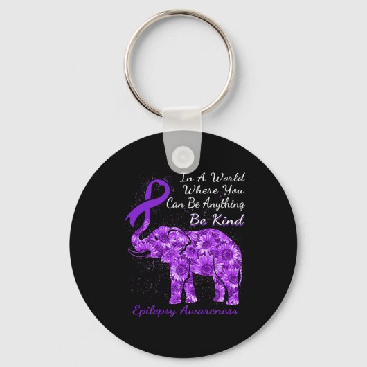 Epilepsy Awareness Sunflower Elephant Be Kind  キーホルダー (正面)