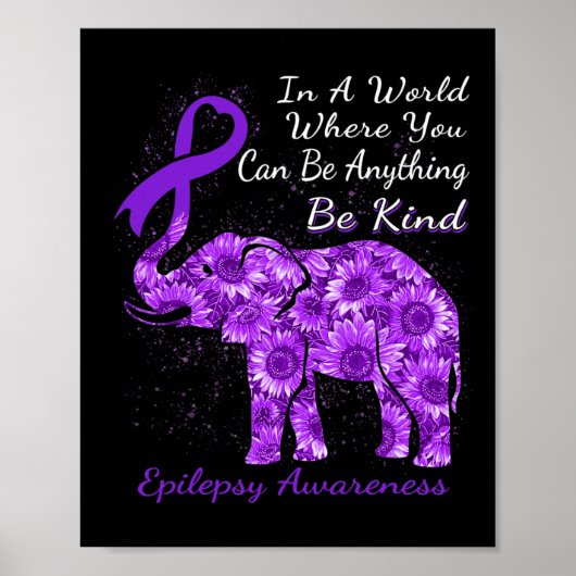 Epilepsy Awareness Sunflower Elephant Be Kind ポスター (正面)