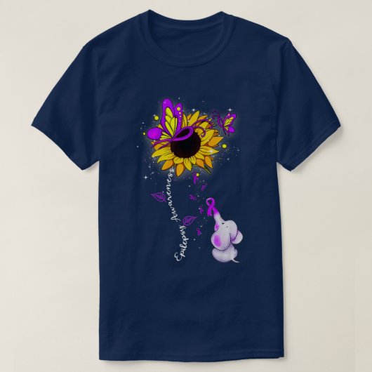 Epilepsy Awareness Sunflower Elephant Men Womens Tシャツ (デザイン正面)