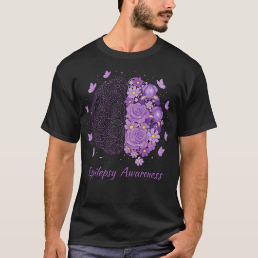 Epilepsy Awareness Support Squad Purple Brain Flow Tシャツ (正面)