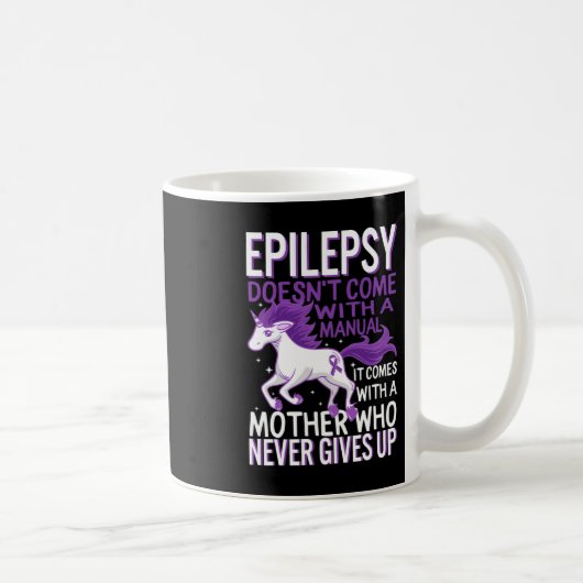 Epilepsy Awareness Unicorn Purple Ribbon Seizure D コーヒーマグカップ (右)