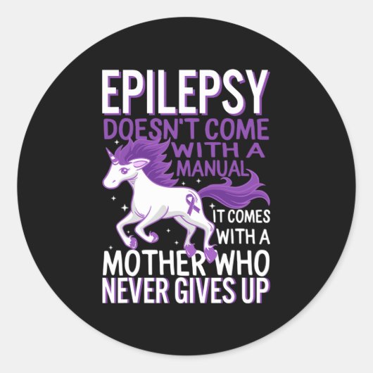 Epilepsy Awareness Unicorn Purple Ribbon Seizure D ラウンドシール (正面)
