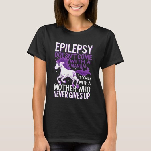 Epilepsy Awareness Unicorn Purple Ribbon Seizure D Tシャツ (正面)