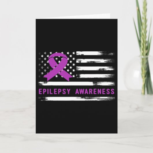 Epilepsy Awarness American Flag Purple Ribbon  カード (正面)