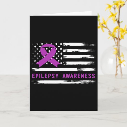 Epilepsy Awarness American Flag Purple Ribbon  カード (黄色い花)