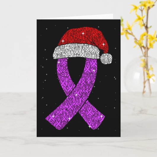 Epilepsy Christmas Hat Purple Awareness Ribbon Sei カード (黄色い花)