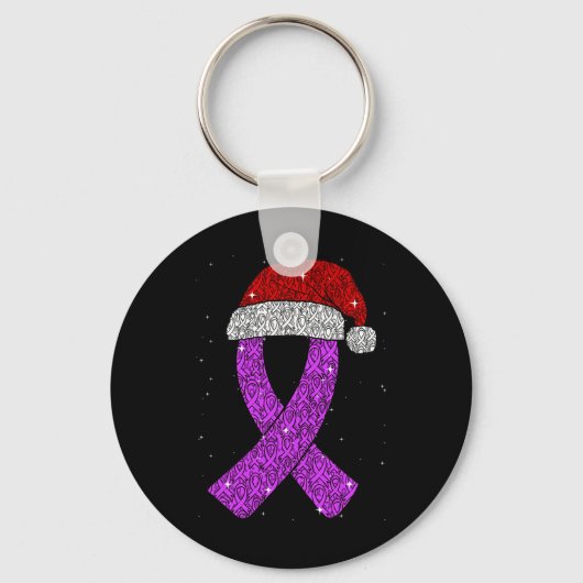 Epilepsy Christmas Hat Purple Awareness Ribbon Sei キーホルダー (正面)