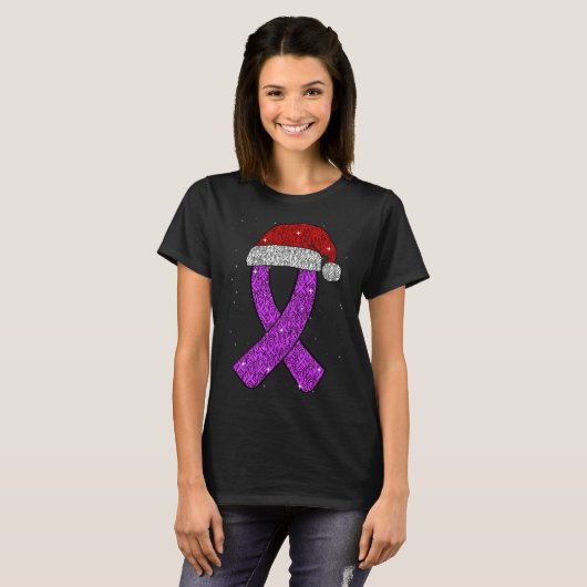 Epilepsy Christmas Hat Purple Awareness Ribbon Sei Tシャツ (正面フル)