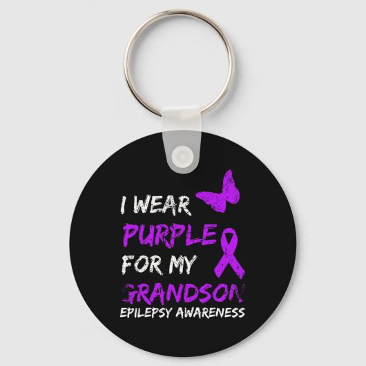Epilepsy I Wear Purple For My Grandson Ribbon キーホルダー (正面)