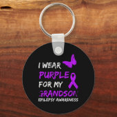 Epilepsy I Wear Purple For My Grandson Ribbon キーホルダー (正面)
