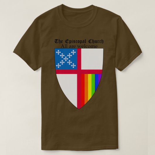 Episcopal Church Shield with Rainbow Pride Vertica Tシャツ (デザイン正面)