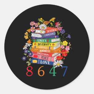Equal Rights Book Flower 8647女性権利フェミニス ラウンドシール