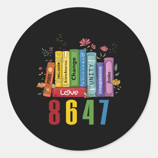 Equal Rights Book Flowers 8647 Trump Feminist Wome ラウンドシール (正面)