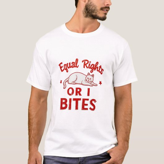 Equal rights or AIが女性のエンパワーメント猫を噛み付ける Tシャツ (正面)
