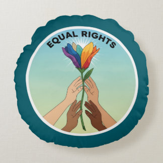 Equal Rights Rainbow Flower-Diverse and Unity ラウンドクッション