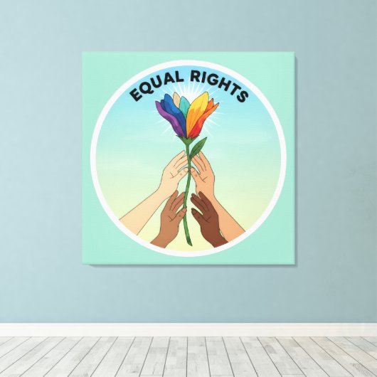 Equal Rights Rainbow Flower – Diversity and Unity キャンバスプリント (インサイチュ (ウッドフロア))