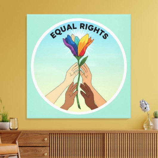 Equal Rights Rainbow Flower – Diversity and Unity キャンバスプリント (インサイチュ (リビング))