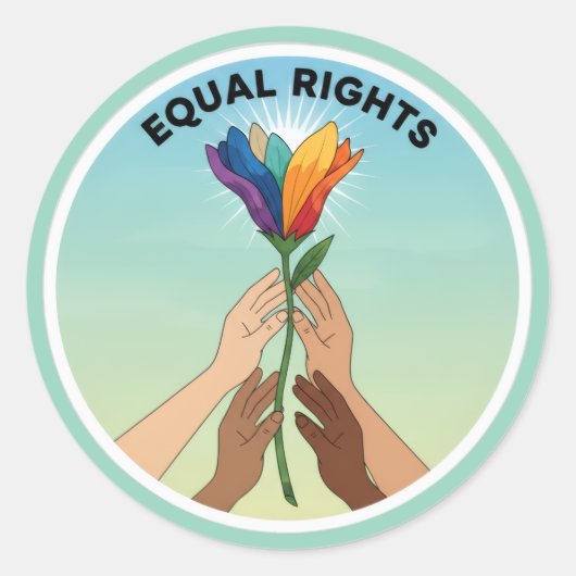 Equal Rights Rainbow Flower – Diversity and Unity ラウンドシール (正面)