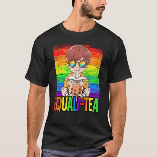Equali Tea Bubble Tea Boba Tea LBGT Gay Pride Rain Tシャツ (正面)