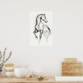 Equestrian Art Modern Horse Sketch Illustration ポスター (キッチン)