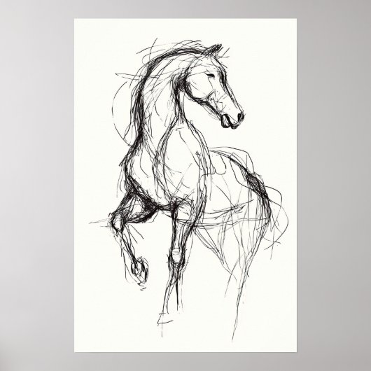 Equestrian Art Modern Horse Sketch Illustration ポスター (正面)