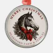 Equestrian Christmas Horse Festive Vintage Holiday メタルオーナメント (正面)