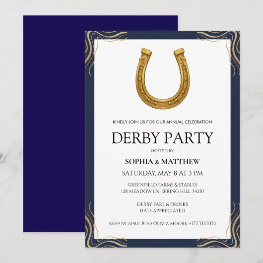 Equestrian Derby Party Modern Race Horse Invite 招待状 (正面/裏面)