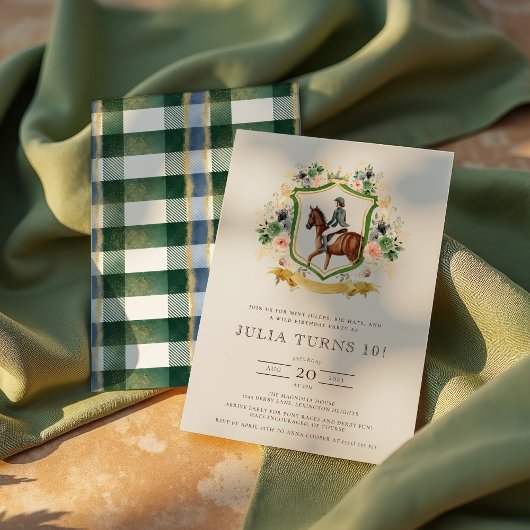 Equestrian Elegant Floral Horse Birthday Party 招待状