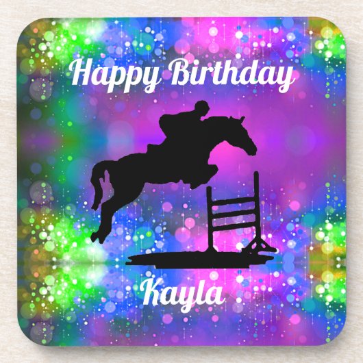 Equestrian Happy Birthday Horse Show Glitter コースター (正面)